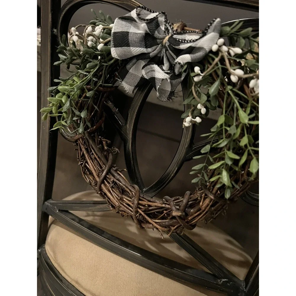 Grapevine Wreath Christmas Pine Buffalo Plaid Bow Holiday Wall Decor 8